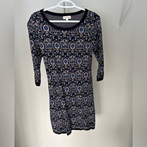 Monsoon Navy and Beige Floral Long Knit Sleeve Dress-Excellent condition